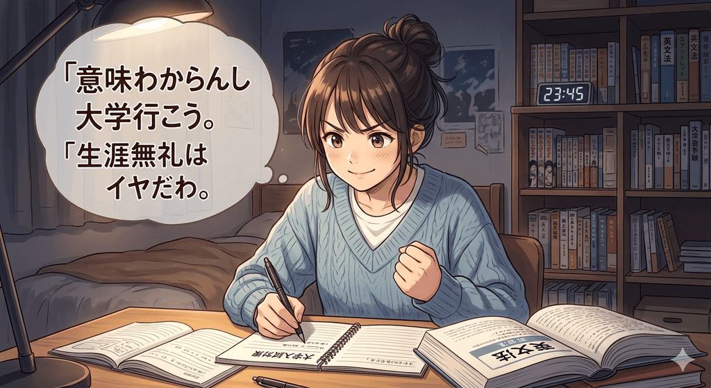 礼を失する人間にならないよう、しっかり勉強して、大学に行こうとしている若者のイラスト