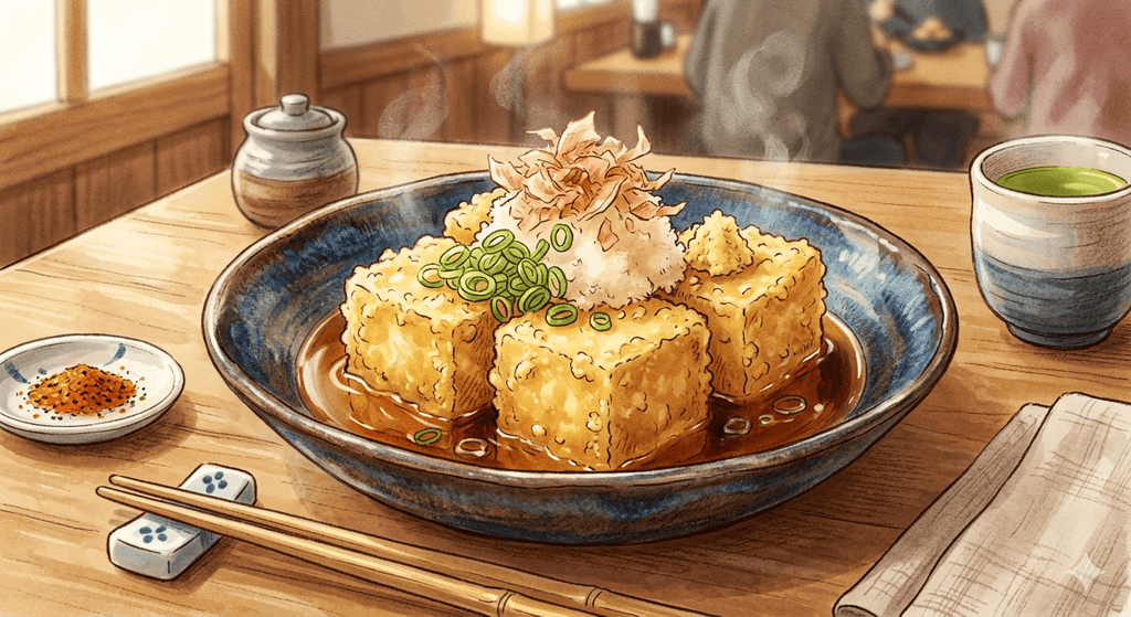 美味しそうな揚げ豆腐のイラスト